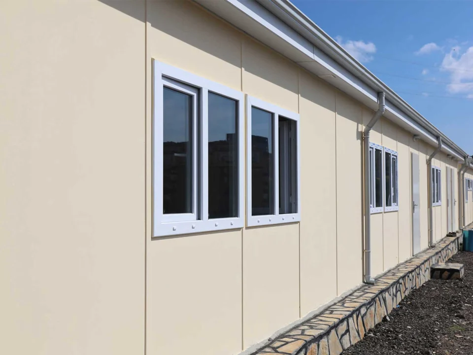 Completed prefabricated single-storey building exterior built with painted smooth SerFibro Panel insulated fibre cement composite wall panels