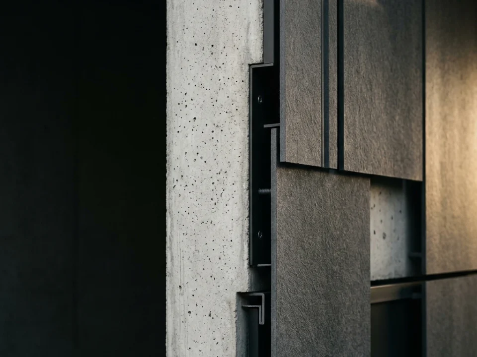 Ventilated rainscreen facade clad with architectural fibre cement panels and open joints